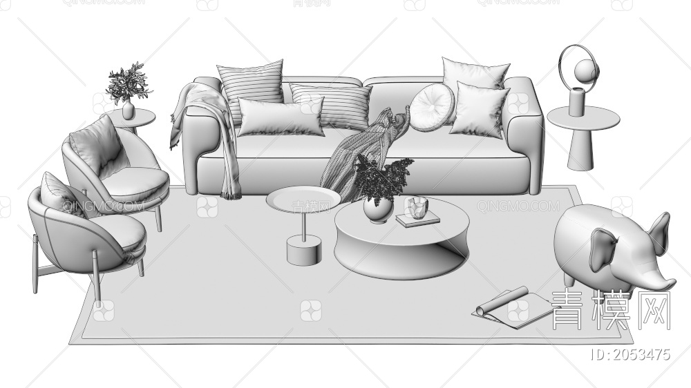 家具 沙发茶几组合 单人沙发 双人沙发 多人沙发3D模型下载【ID:2053475】
