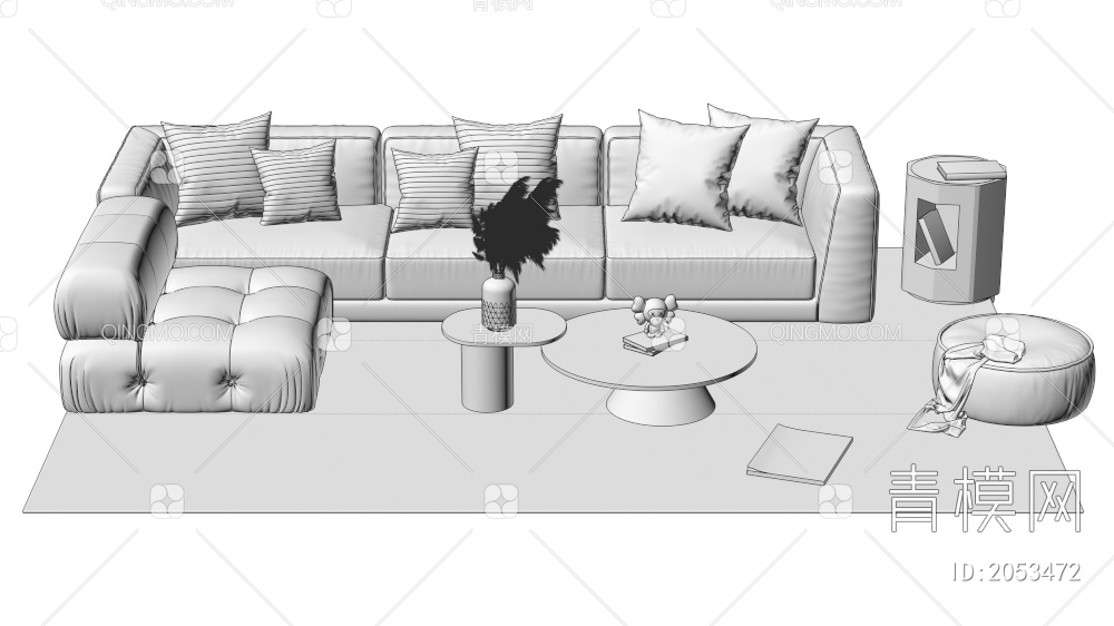 沙发茶几组合 单人沙发 双人沙发 多人沙发3D模型下载【ID:2053472】