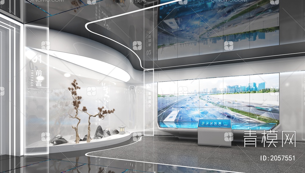 科技展厅 数字沙盘 虚拟讲解员 互动触摸一体机 LED拼接大屏 荣誉墙3D模型下载【ID:2057551】