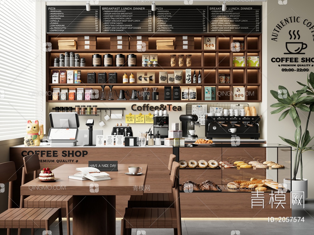 咖啡厅 收银台 咖啡厅操作台 前台 咖啡机 咖啡用品3D模型下载【ID:2057574】