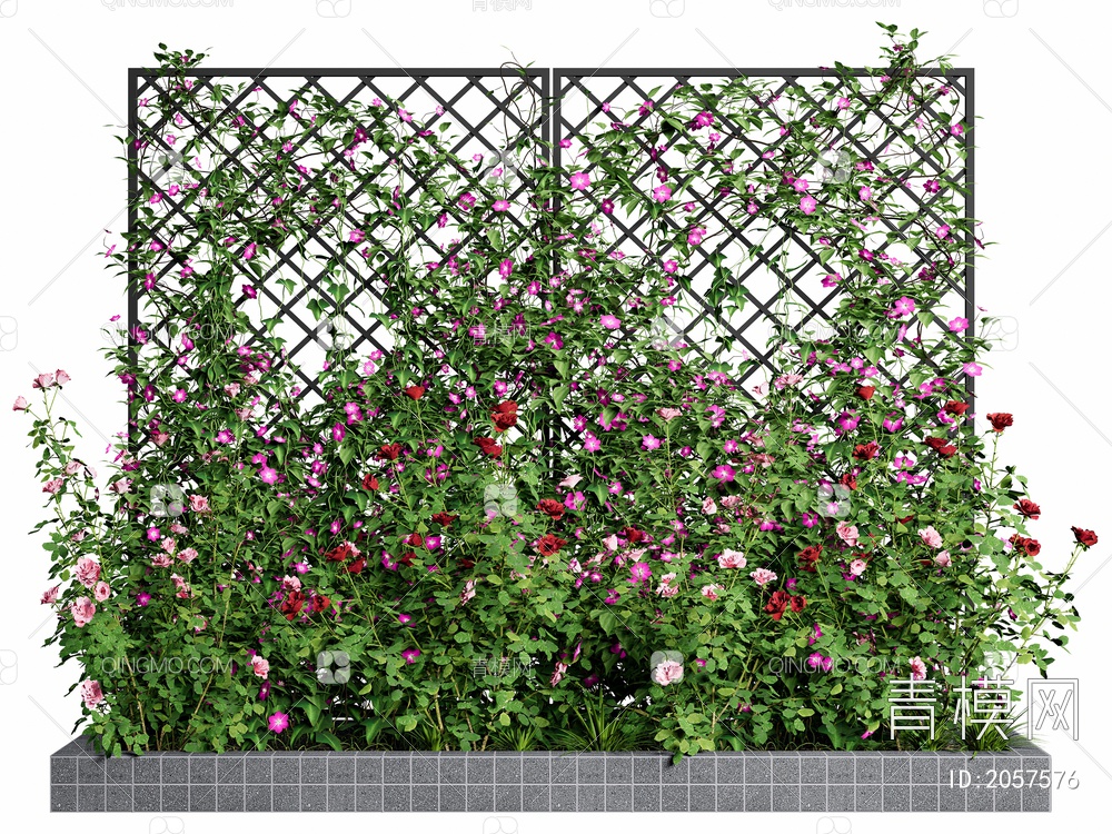 月季花 藤蔓 植物墙 牵牛花 爬藤花池3D模型下载【ID:2057576】