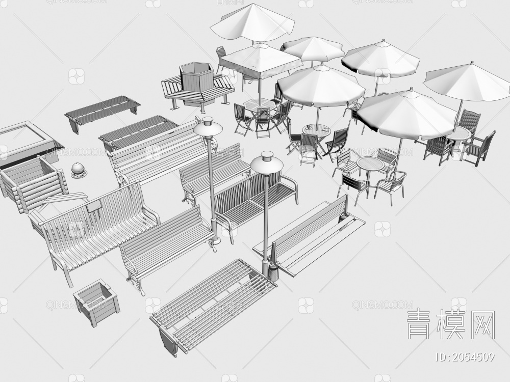 太阳伞 休闲椅 遮阳棚3D模型下载【ID:2054509】