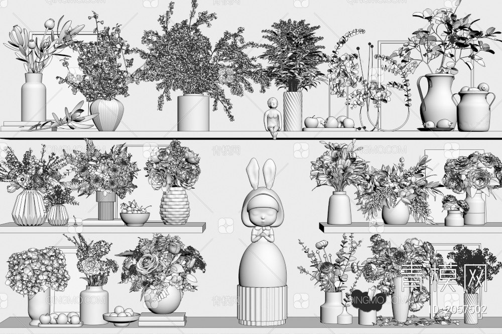 花瓶 花卉摆件组合3D模型下载【ID:2057502】