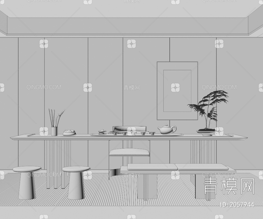茶桌椅组合3D模型下载【ID:2057944】