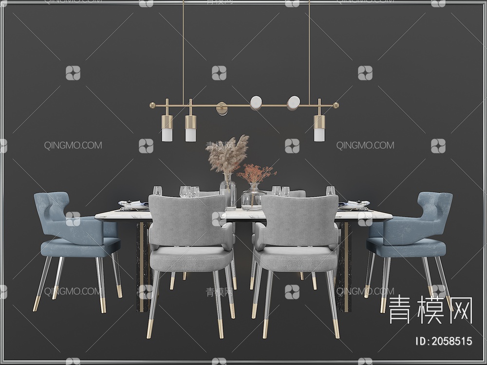 家具 餐桌餐椅 餐厅灯具组合3D模型下载【ID:2058515】