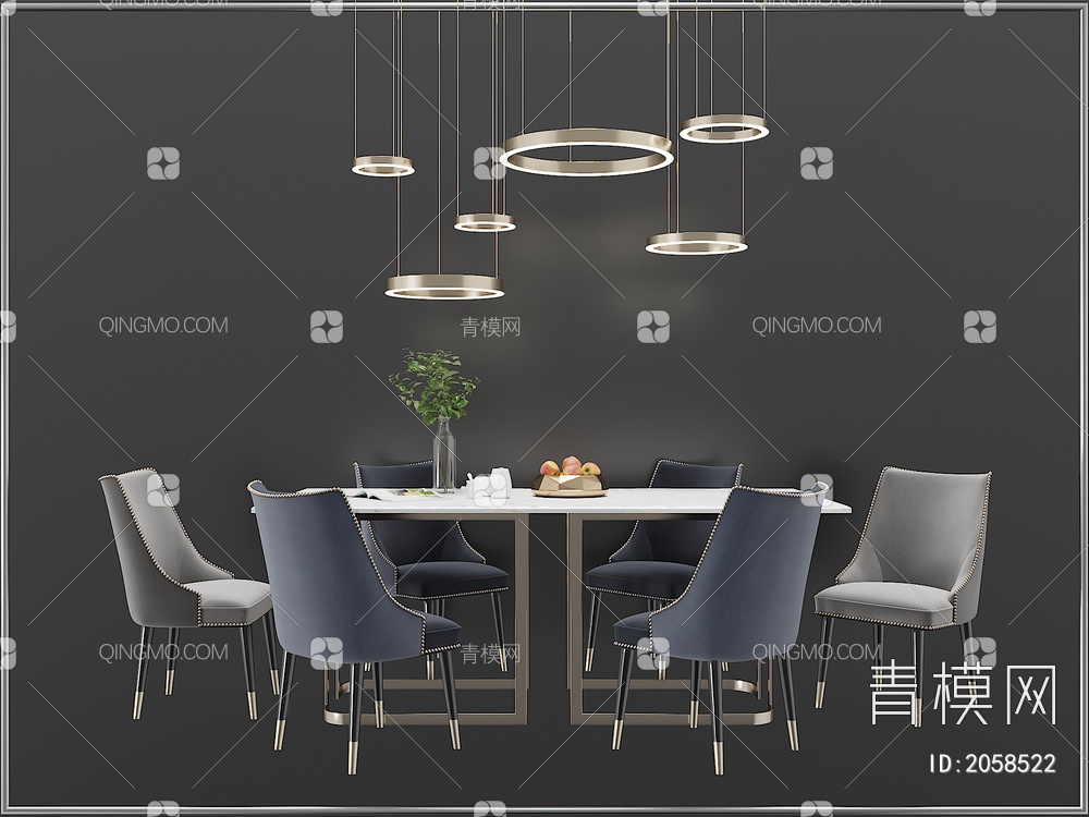 家具 餐桌餐椅 餐厅灯具组合3D模型下载【ID:2058522】