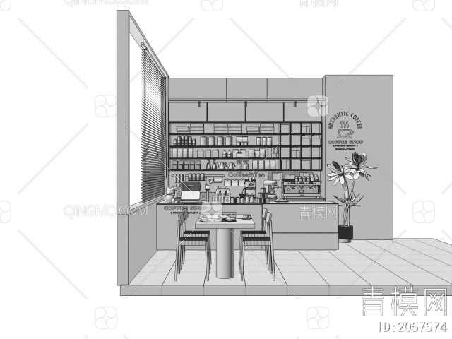 咖啡厅 收银台 咖啡厅操作台 前台 咖啡机 咖啡用品3D模型下载【ID:2057574】