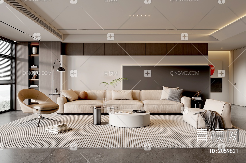家居客厅 客厅 茶几组合 沙发背景墙 落地灯 极简客厅3D模型下载【ID:2059821】