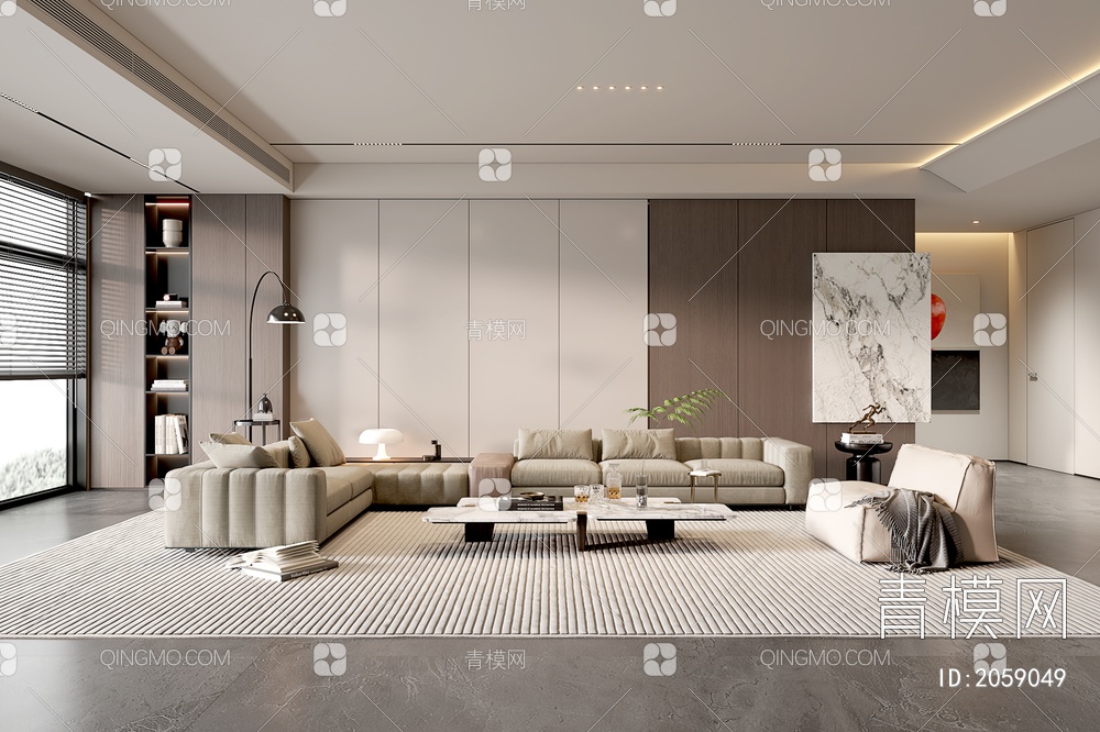 家居客厅 客厅 茶几组合 沙发背景墙 落地灯 极简客厅3D模型下载【ID:2059049】