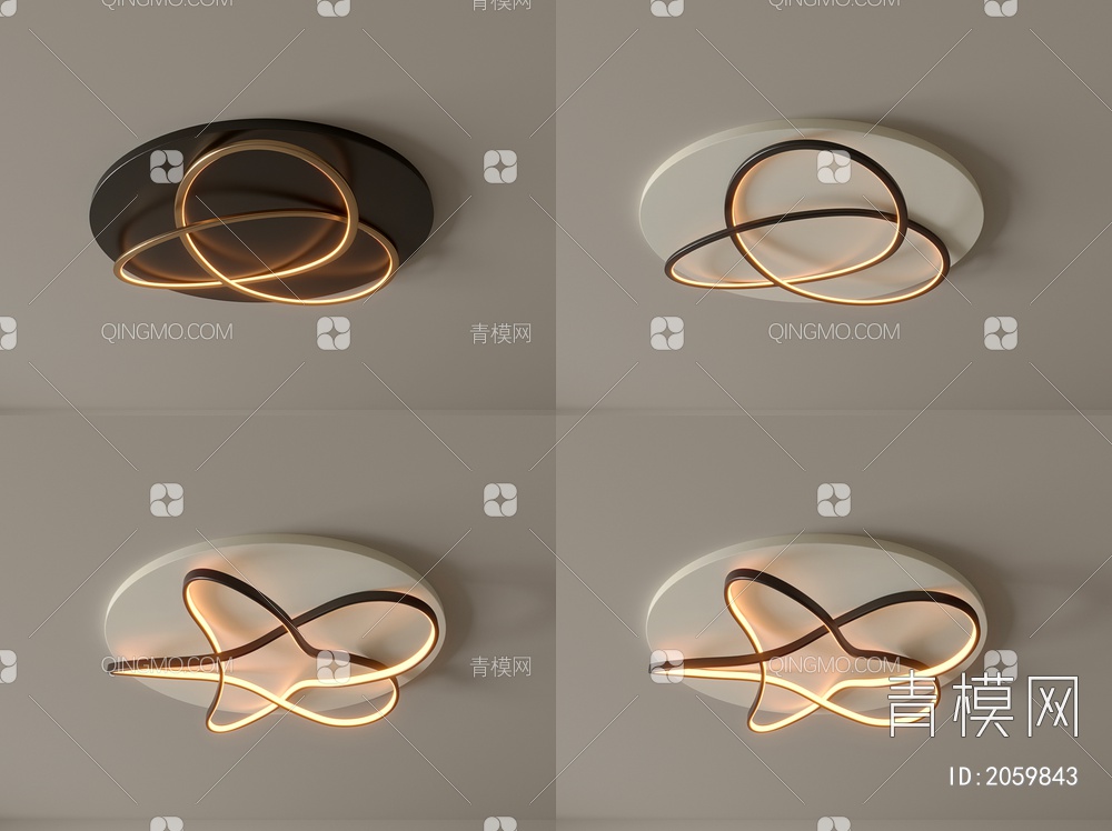 吸顶灯 圆形吸顶灯 卧室灯 艺术造型灯具 时尚客厅灯组合3D模型下载【ID:2059843】