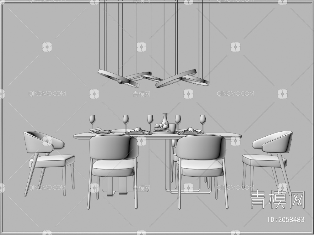 餐桌餐椅 餐厅灯具组合3D模型下载【ID:2058483】