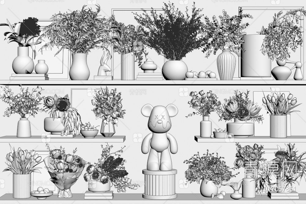 花瓶 花卉 摆件组合3D模型下载【ID:2057851】
