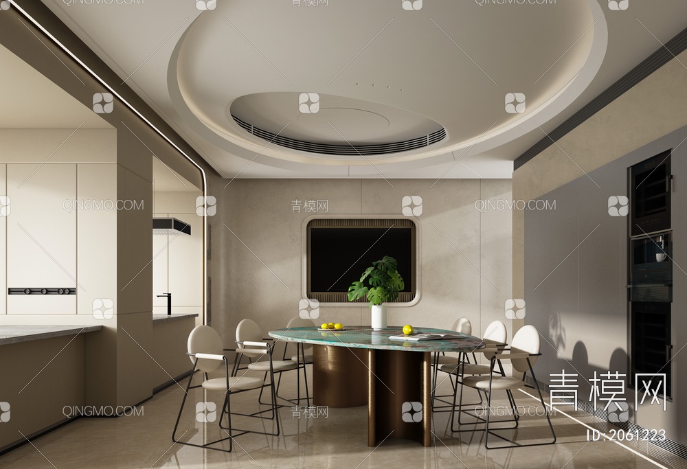 餐厅 餐桌椅 橱柜 吊顶 电视背景墙3D模型下载【ID:2061223】