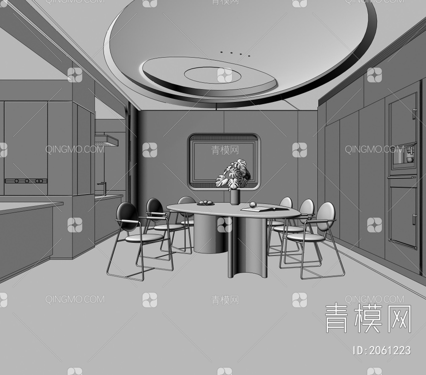 餐厅 餐桌椅 橱柜 吊顶 电视背景墙3D模型下载【ID:2061223】