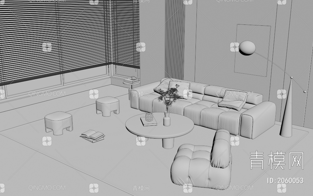 沙发茶几组合3D模型下载【ID:2060053】