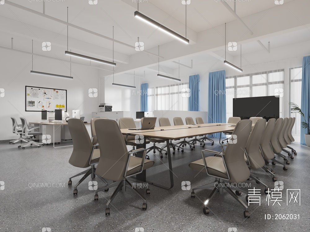 公共办公室 会议室3D模型下载【ID:2062031】