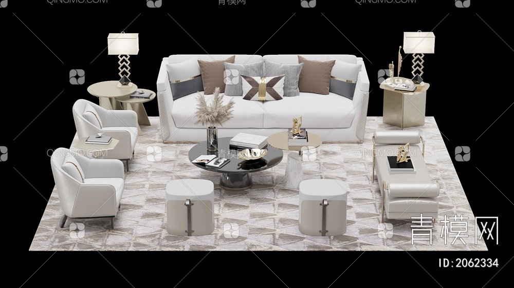 家具 沙发茶几组合 单人沙发 双人沙发 多人沙发3D模型下载【ID:2062334】