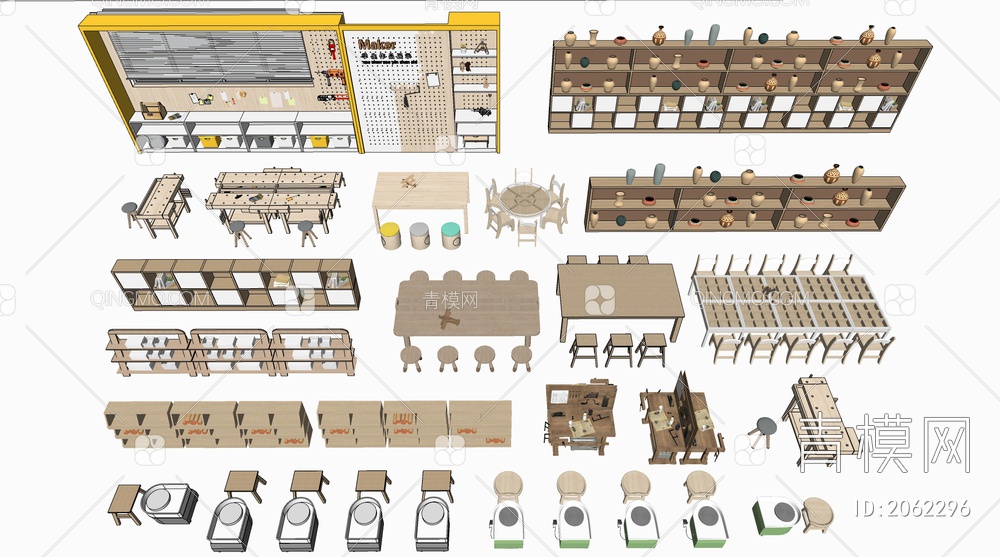 木工桌椅SU模型下载【ID:2062296】