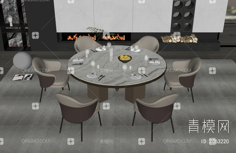 餐桌椅组合SU模型下载【ID:2063220】