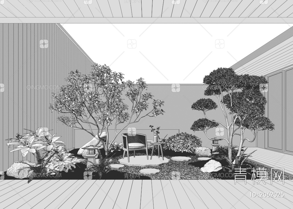 禅意天井庭院景观3D模型下载【ID:2062025】