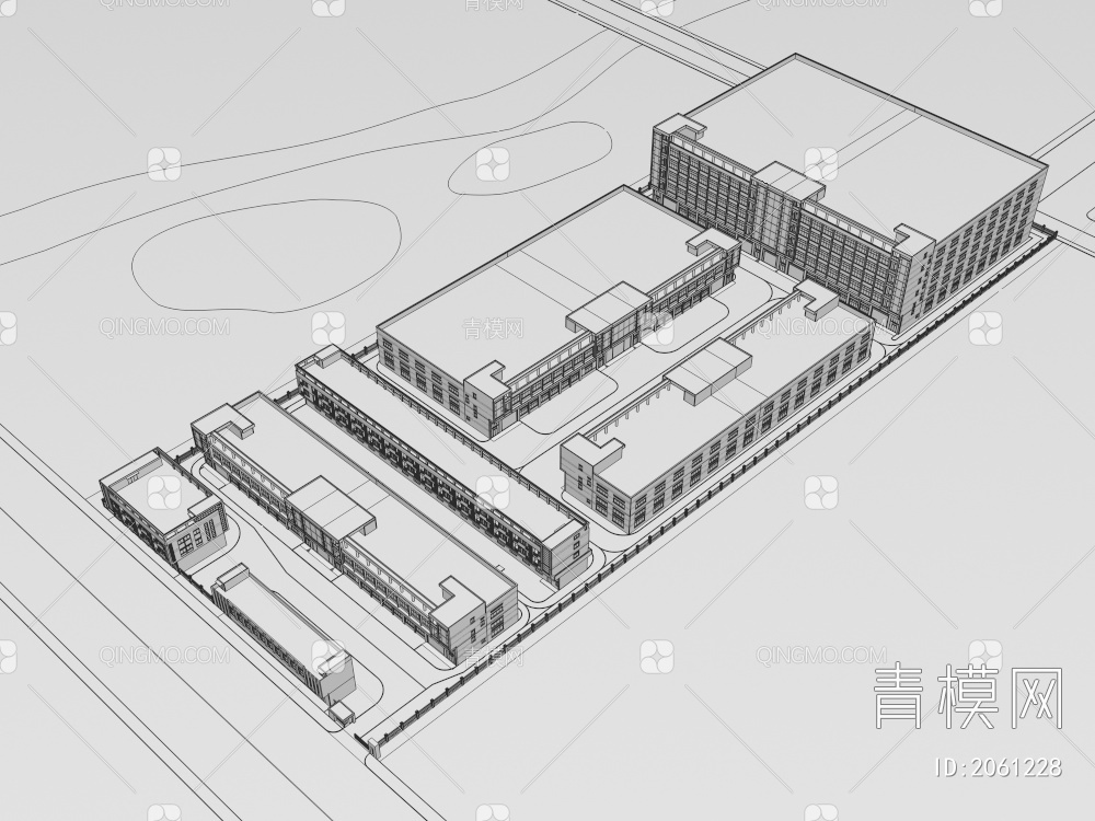 厂区 宿舍 厂房 办公楼 建筑 效果图3D模型下载【ID:2061228】