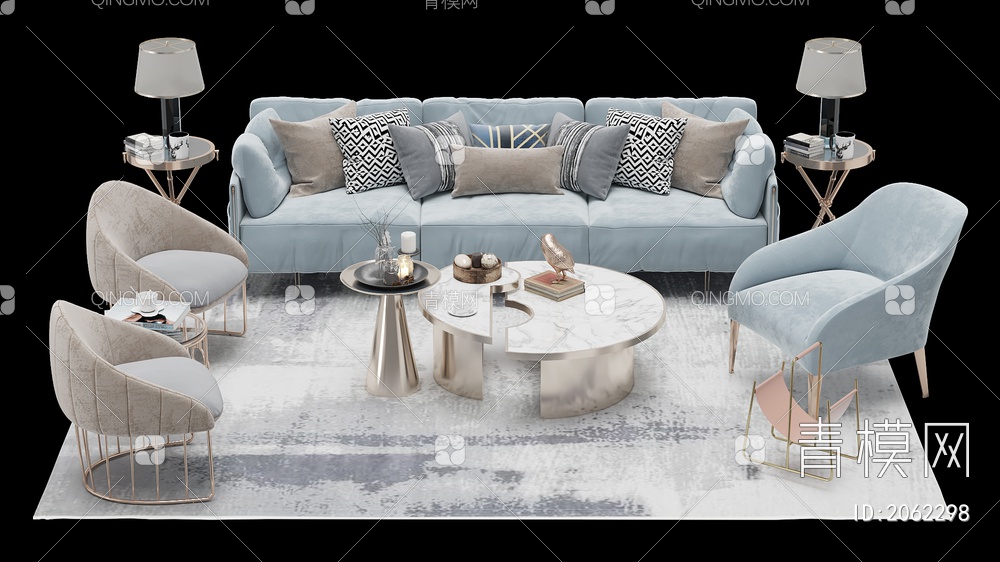 家具 沙发茶几组合 单人沙发 双人沙发 多人沙发3D模型下载【ID:2062298】