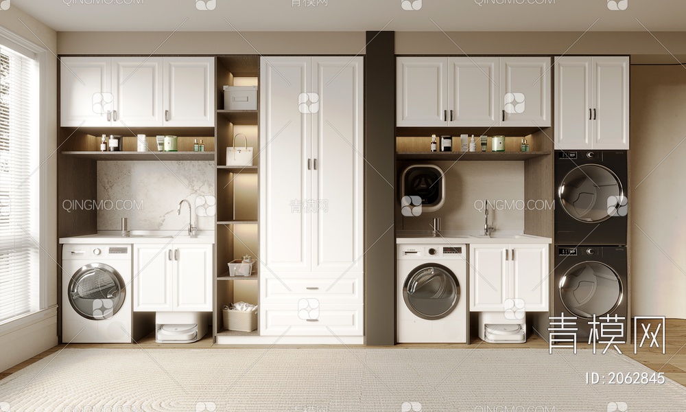 阳台洗衣机柜 一体化洗衣机烘干机3D模型下载【ID:2062845】
