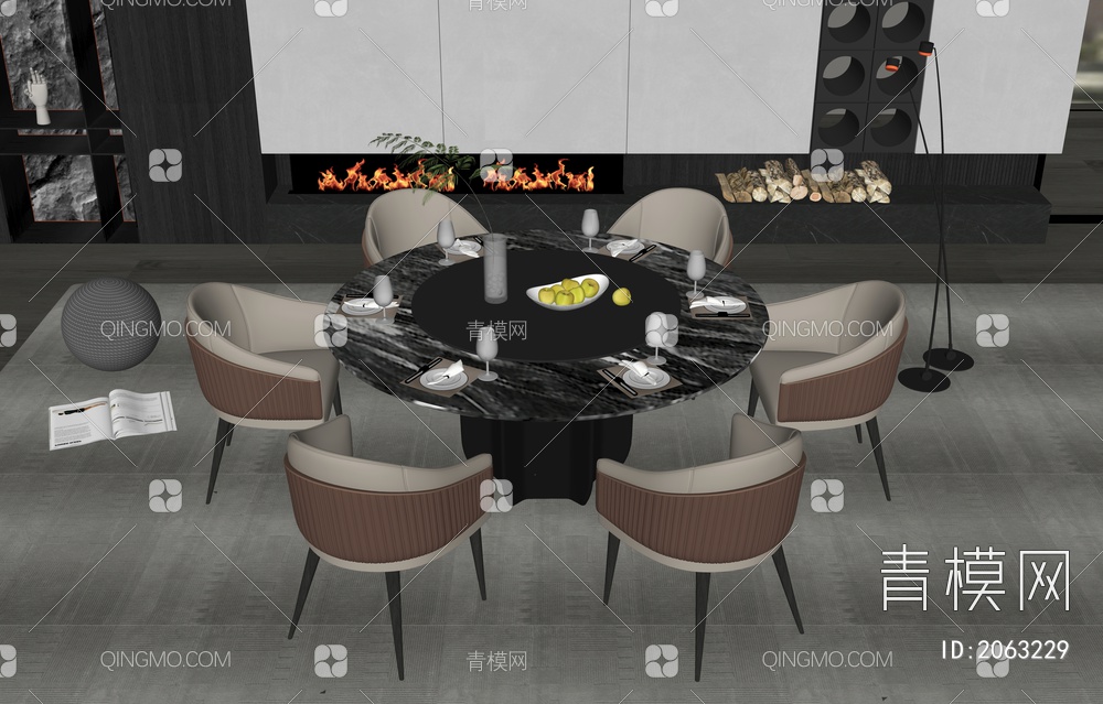 餐桌椅组合SU模型下载【ID:2063229】