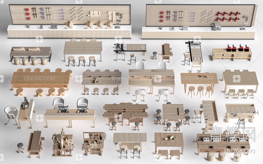 木工桌椅SU模型下载【ID:2062290】