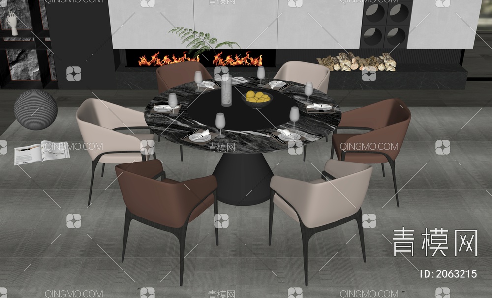 餐桌椅组合SU模型下载【ID:2063215】