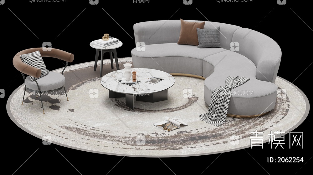 家具 沙发茶几组合 单人沙发 双人沙发 多人沙发 圆形沙发3D模型下载【ID:2062254】
