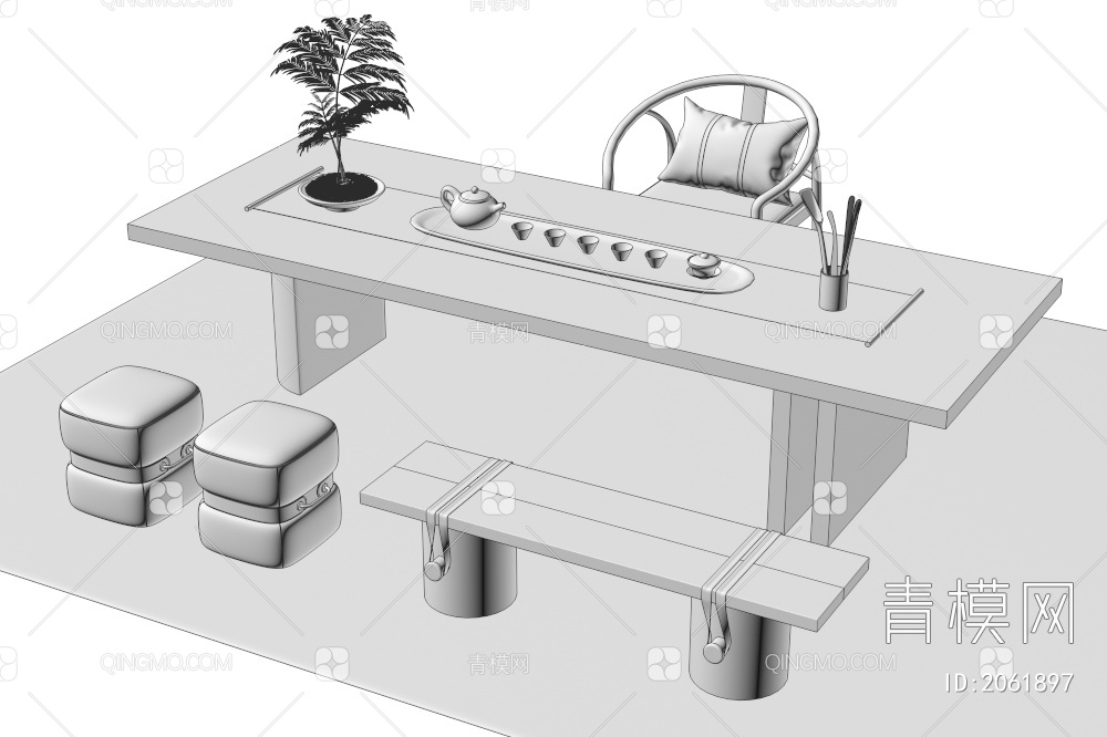 茶桌椅3D模型下载【ID:2061897】