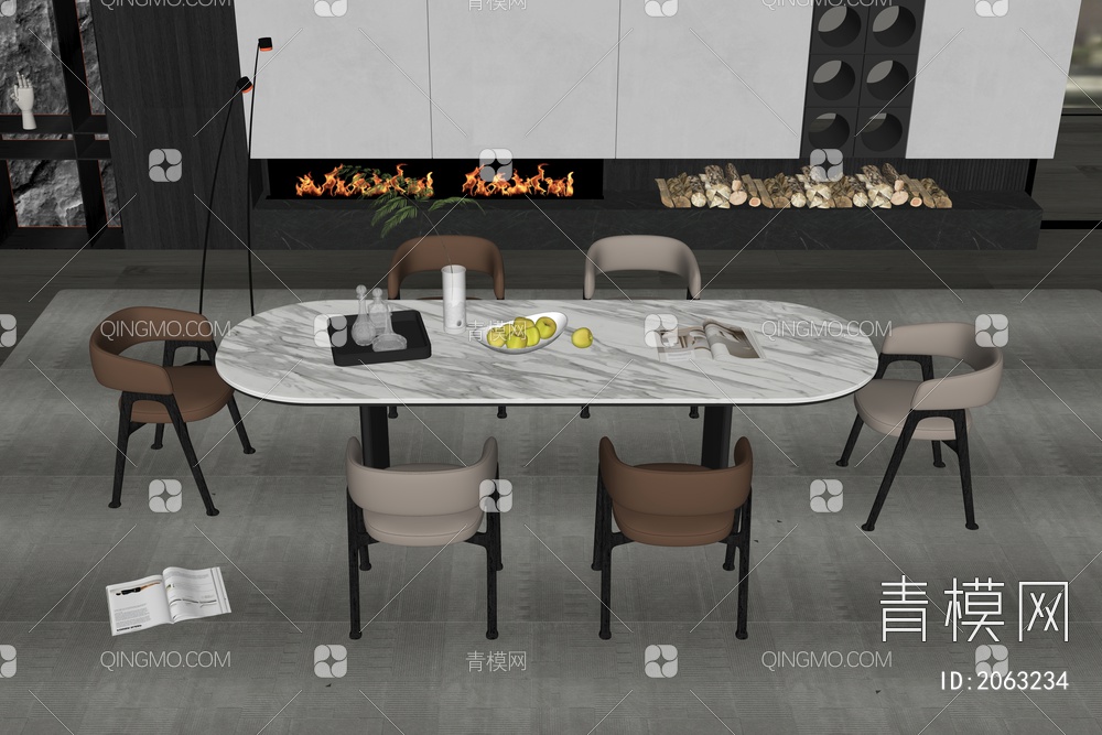 餐桌椅组合SU模型下载【ID:2063234】
