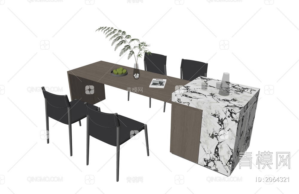 岛台餐桌椅组合SU模型下载【ID:2064321】