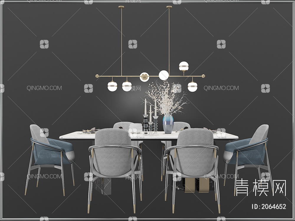 家具 餐桌餐椅 餐厅灯具组合3D模型下载【ID:2064652】