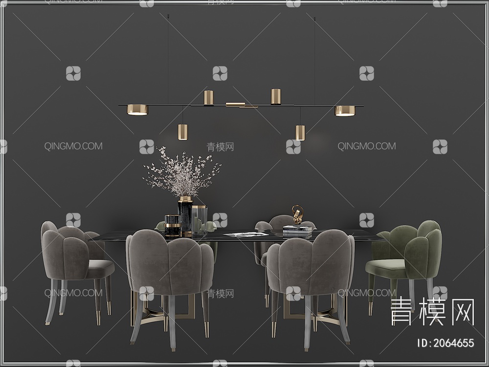 家具 餐桌餐椅 餐厅灯具组合3D模型下载【ID:2064655】
