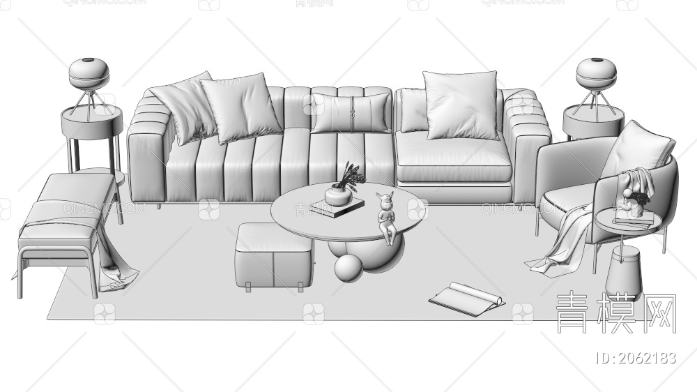 家具 家具 沙发茶几组合 单人沙发 双人沙发 多人沙发3D模型下载【ID:2062183】