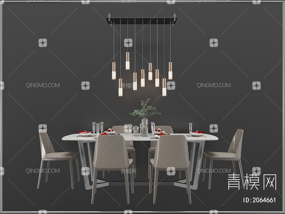 家具 餐桌餐椅 餐厅灯具组合3D模型下载【ID:2064661】
