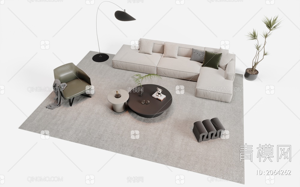 沙发茶几组合3D模型下载【ID:2064262】