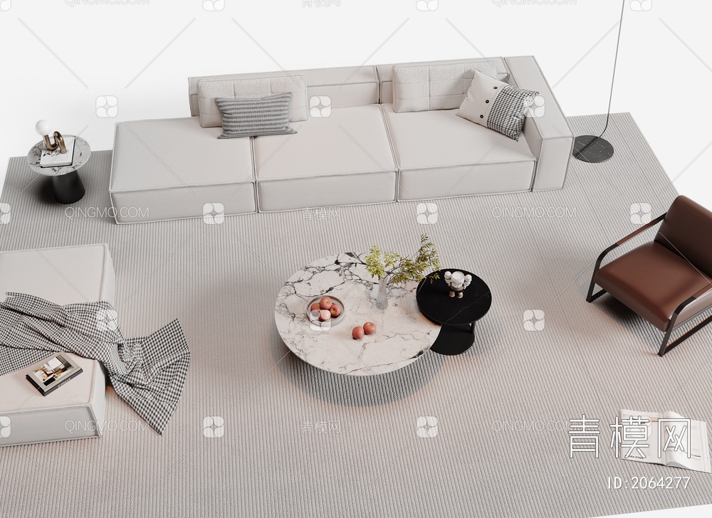 沙发茶几组合3D模型下载【ID:2064277】