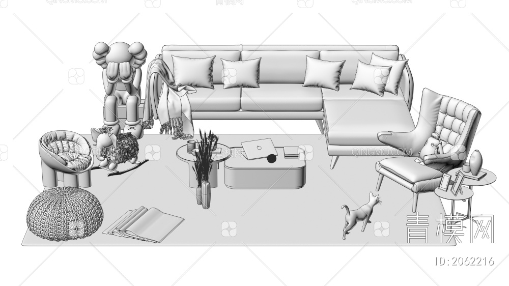 家具 沙发茶几组合 单人沙发 双人沙发 多人沙发3D模型下载【ID:2062216】