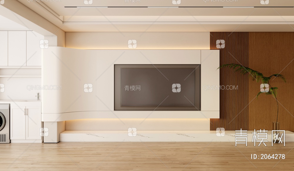 客餐厅奶油风电视沙发背景墙3D模型下载【ID:2064278】