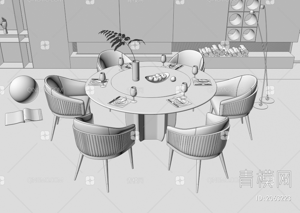 餐桌椅组合3D模型下载【ID:2063223】