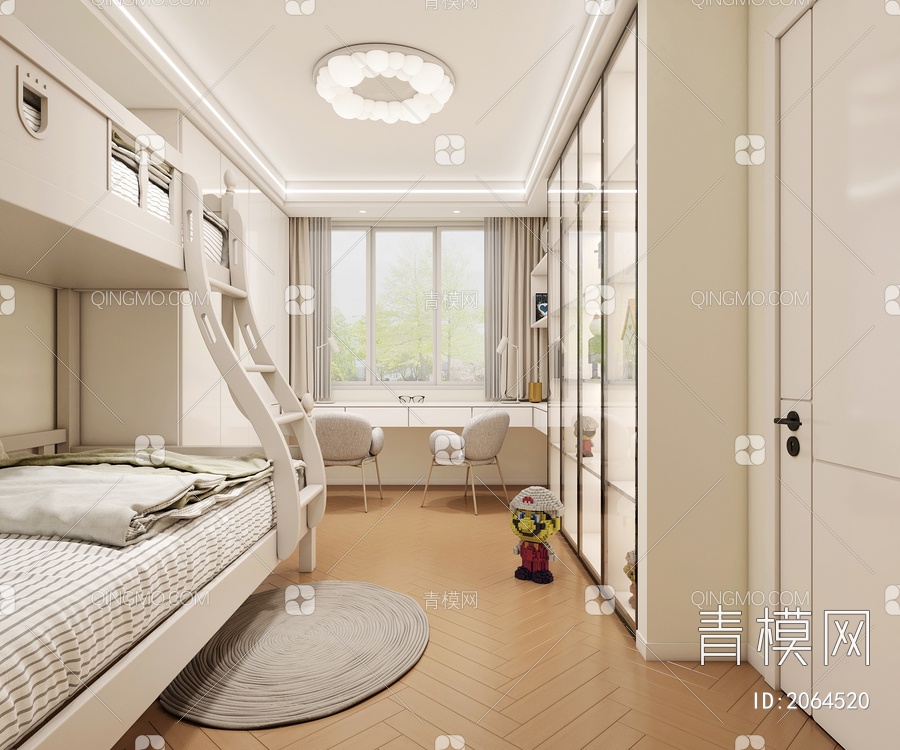 儿童房 高低床 卧室3D模型下载【ID:2064520】