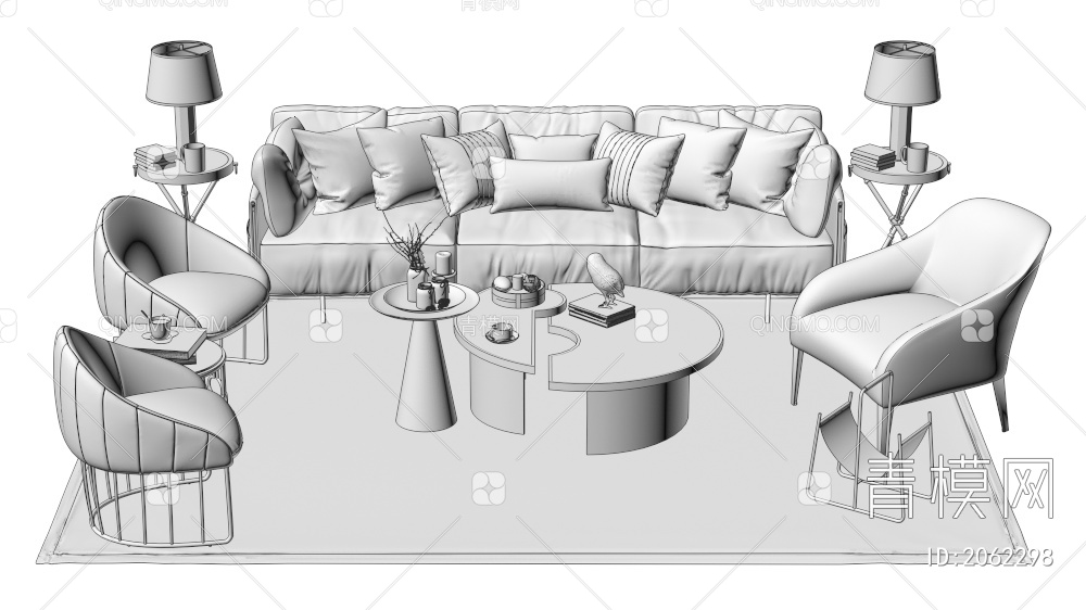 家具 沙发茶几组合 单人沙发 双人沙发 多人沙发3D模型下载【ID:2062298】