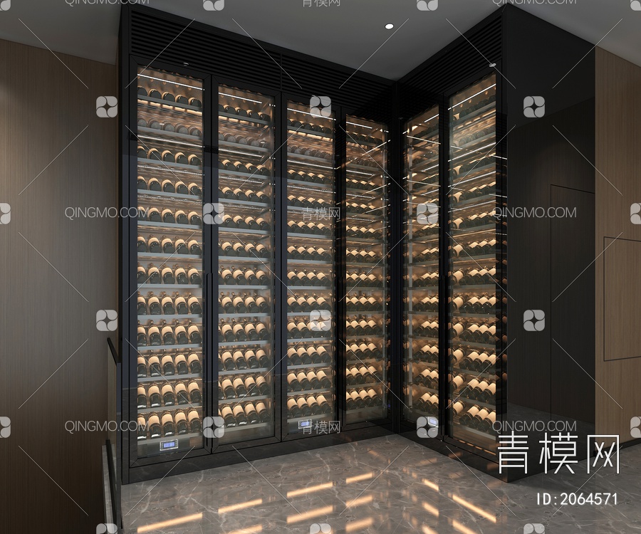 不锈钢实木红酒窖 冷藏室 恒温室 恒温柜 展示柜 冷藏柜 红酒酒窖3D模型下载【ID:2064571】