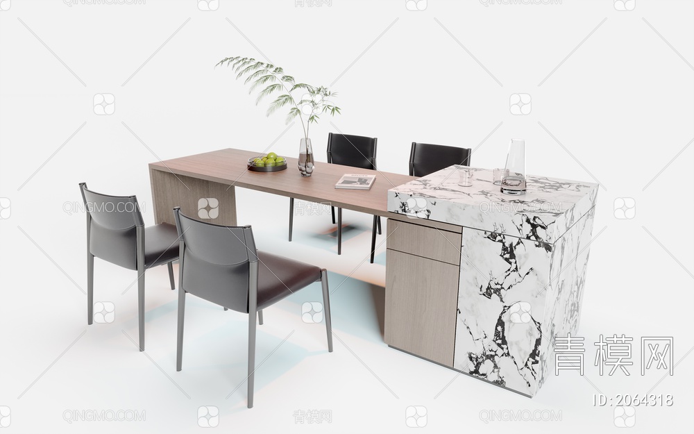 岛台餐桌椅组合3D模型下载【ID:2064318】