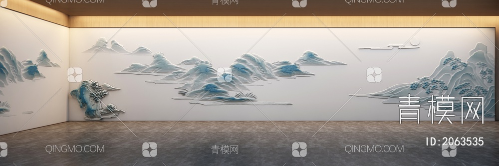 手绘墙 绘彩绘石膏彩色立体山水风景画3D模型下载【ID:2063535】