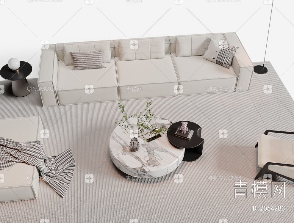 沙发茶几组合3D模型下载【ID:2064283】