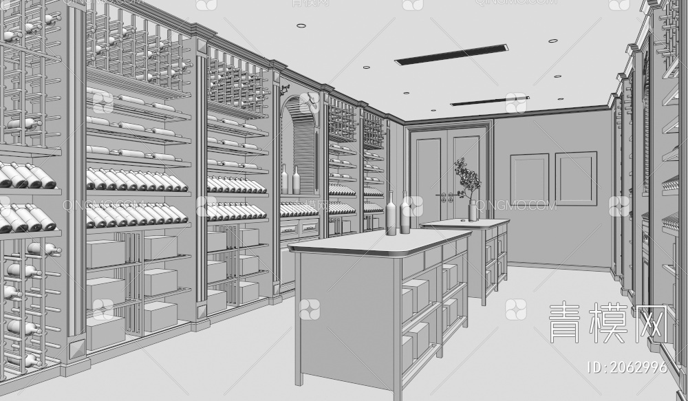 实木红酒窖 冷藏室 恒温室 恒温柜 展示柜 冷藏柜 红酒酒窖3D模型下载【ID:2062996】
